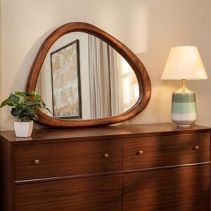 DREAMY WALLS 25'' Small Asymmetric Wall HD Mirror for Living Room, Bedroom, Entryway | Handcrafted Wooden Frame with 5mm Glass Mirror | Irregular, Vertical or Horizontal, 25x32 Inches, 2'' Deep
